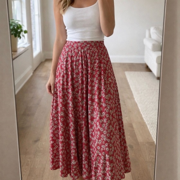 NATURAL LIFE Dresses & Skirts - NATURAL LIFE Red Floral Midi Skirt